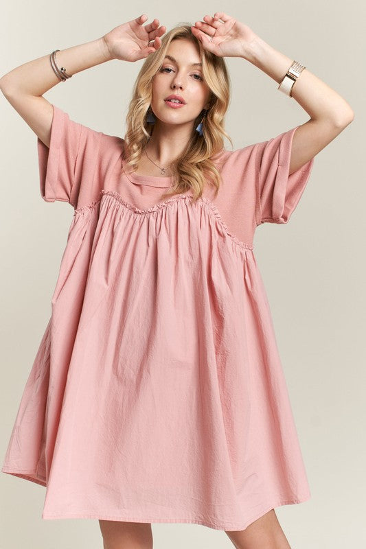 ADORA Round Neck Half Sleeve Babydoll Dress Casual Dresses