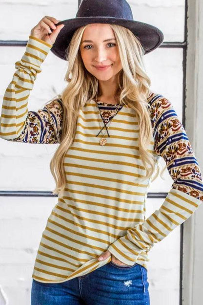 And The Why Stripe Ethnic Print Raglan Top - Shop Style & More | Fresh Looks, Everyday Deals & Free Shipping