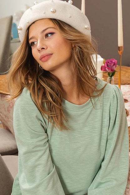 BiBi Slub Terry Puff Shoulder Sweatshirt - Shop Style & More | Fresh Looks, Everyday Deals & Free Shipping