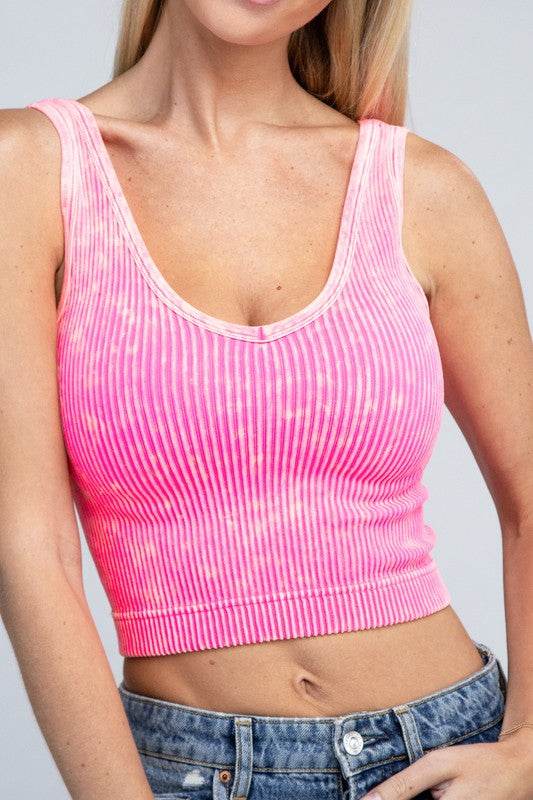 2-Way Neckline Washed Ribbed Cropped Tank Top - Shop Style & More | Fresh Looks, Everyday Deals & Free Shipping