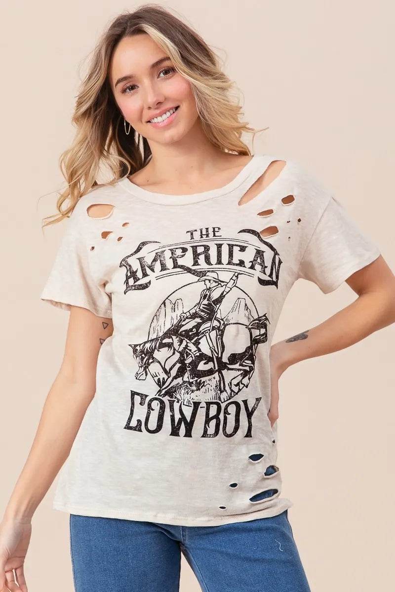 BiBi Cotton Slub Laser Top American Cow Boy Graphic - Shop Style & More | Fresh Looks, Everyday Deals & Free Shipping