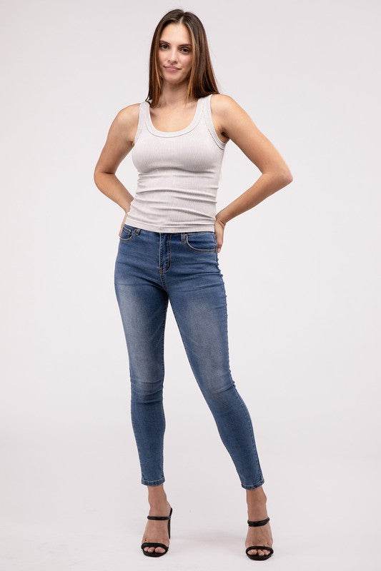 2-Way Neckline Washed Ribbed Cropped Tank Top - Shop Style & More | Fresh Looks, Everyday Deals & Free Shipping