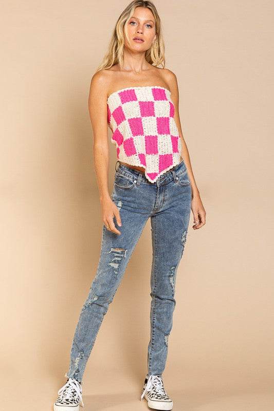 Checkerboard Pattern Tube Top Sweater - Shop Style & More | Fresh Looks, Everyday Deals & Free Shipping