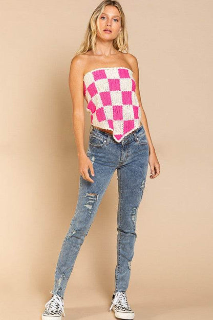Checkerboard Pattern Tube Top Sweater - Shop Style & More | Fresh Looks, Everyday Deals & Free Shipping