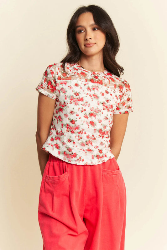 Davi & Dani Ribbon Short Sleeve Layered Mesh Top - Shop Style & More | Fresh Looks, Everyday Deals & Free Shipping