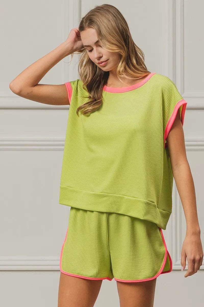 BiBi Cord Rib Knit Contrast Banded Top - Shop Style & More | Fresh Looks, Everyday Deals & Free Shipping