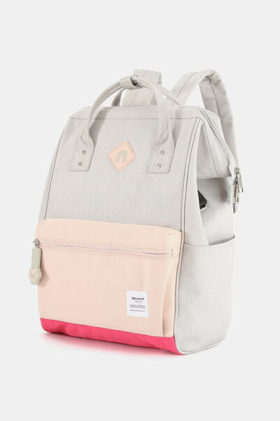 Himawari Contrast Waterproof Backpack Bag with External USB Port Light Grey Pink One Size Bags