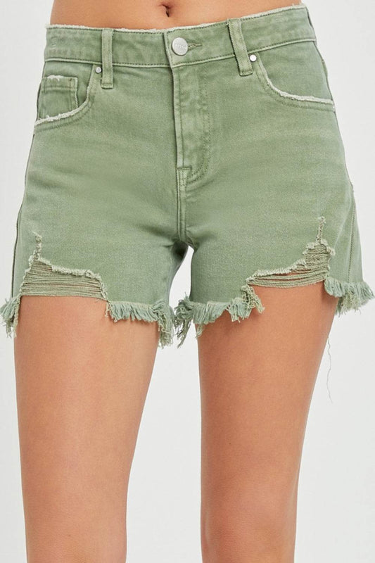 RISEN Mid Waist Frayed Hem Denim Shorts - Shop Style & More | Fresh Looks, Everyday Deals & Free Shipping