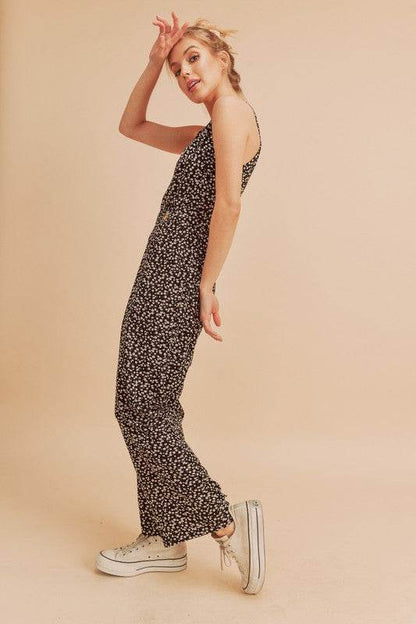 Aemi + Co Ditsy Floral Surplice Sleeveless Wide Leg Jumpsuit - Shop Style & More | Fresh Looks, Everyday Deals & Free Shipping
