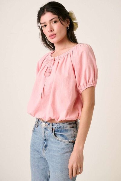 Mittoshop Linen Two-Way Short Sleeve Crop Blouse Blouses