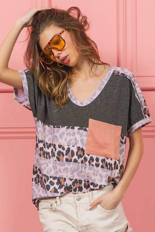 BiBi Leopard Stripe with Slub Terry Color Block T-Shirt - Shop Style & More | Fresh Looks, Everyday Deals & Free Shipping