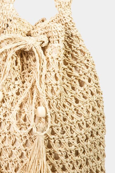 Fame Straw Braided Drawstring Tote Bag with Tassel Bags