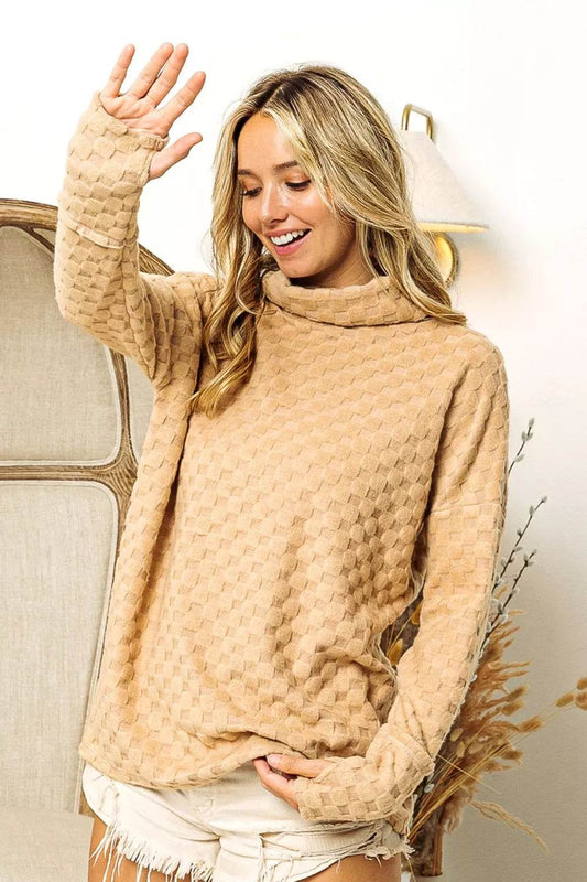 BiBi Checkered Round Neck Thumbhole Long Sleeve Top - Shop Style & More | Fresh Looks, Everyday Deals & Free Shipping