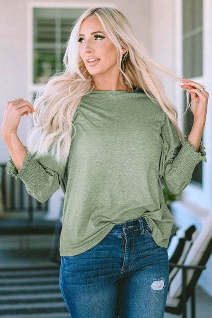Dani Smocked 3/4 Sleeve Casual Loose Top - Shop Style & More | Fresh Looks, Everyday Deals & Free Shipping