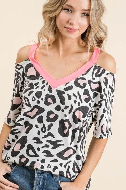 BiBi Leopard Print Top with Shoulder Cut Out - Shop Style & More | Fresh Looks, Everyday Deals & Free Shipping