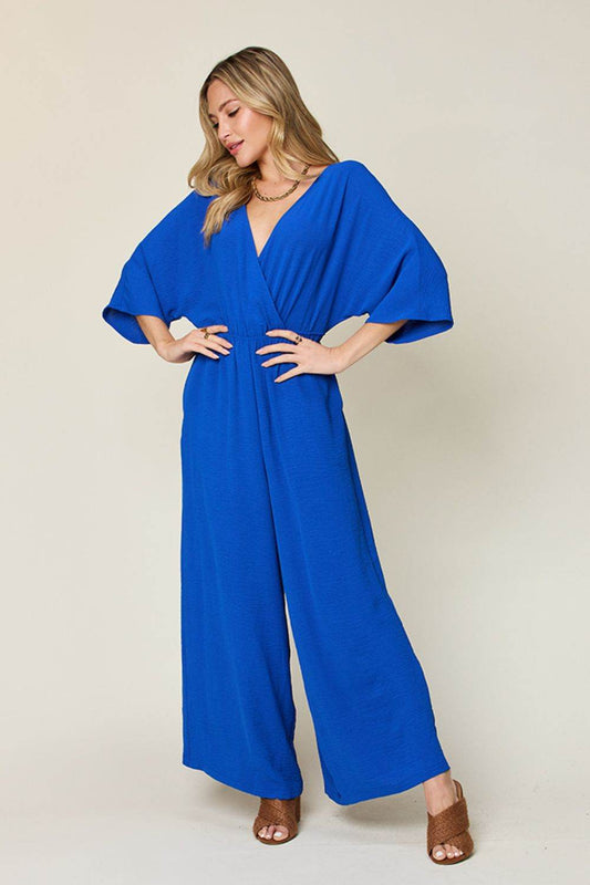 Double Take Full Size Surplice Wide Leg Jumpsuit with Pockets - Shop Style & More | Fresh Looks, Everyday Deals & Free Shipping
