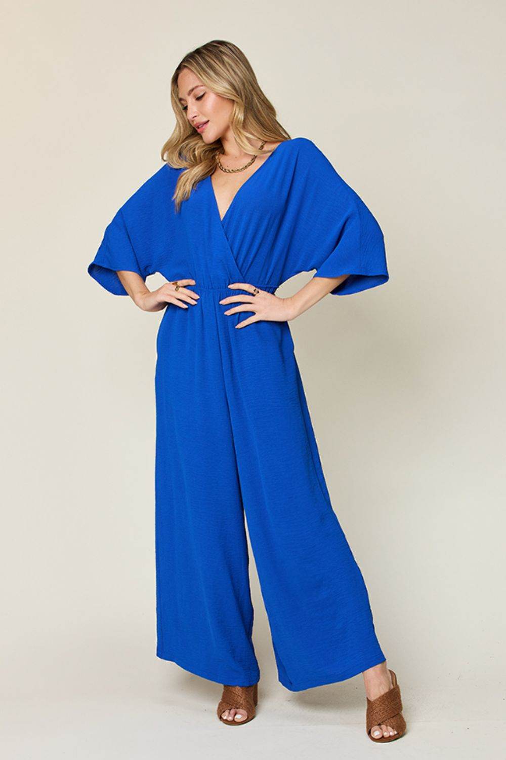 Double Take Full Size Surplice Wide Leg Jumpsuit with Pockets - Shop Style & More | Fresh Looks, Everyday Deals & Free Shipping