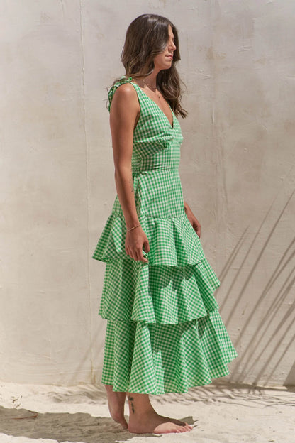 Jade By Jane Full Size Sleeveless Gingham Print Tiered Midi Dress Plus Size - Shop Style & More | Fresh Looks, Everyday Deals & Free Shipping
