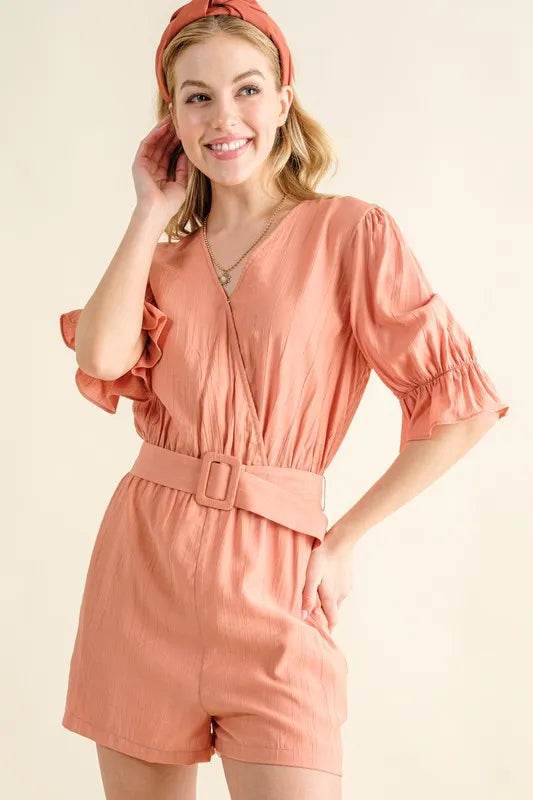 And The Why Flounce Sleeves Romper with Belt - Shop Style & More | Fresh Looks, Everyday Deals & Free Shipping