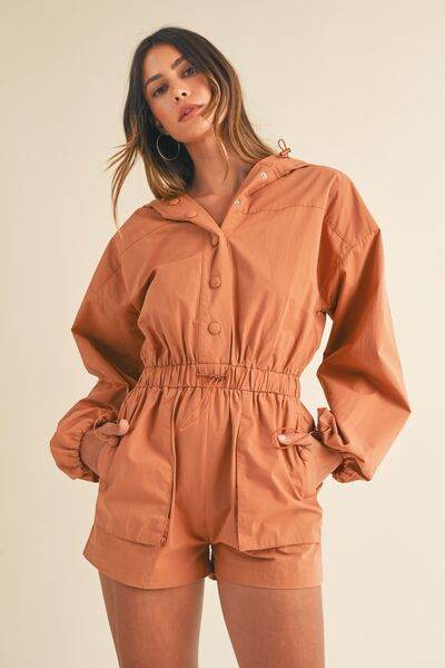 Mable Snap Down Long Sleeve Hooded Romper - Shop Style & More | Fresh Looks, Everyday Deals & Free Shipping