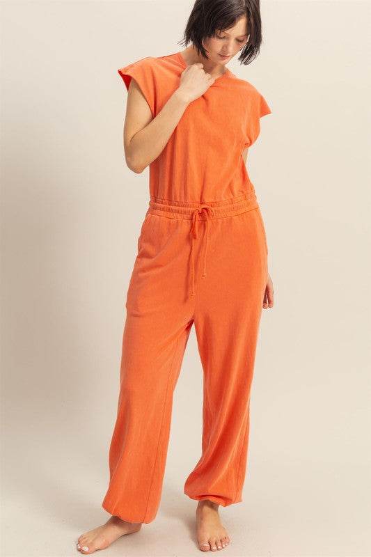 HYFVE Back Keyhole Round Neck Cap Sleeve Drawstring Jumpsuit - Shop Style & More | Fresh Looks, Everyday Deals & Free Shipping