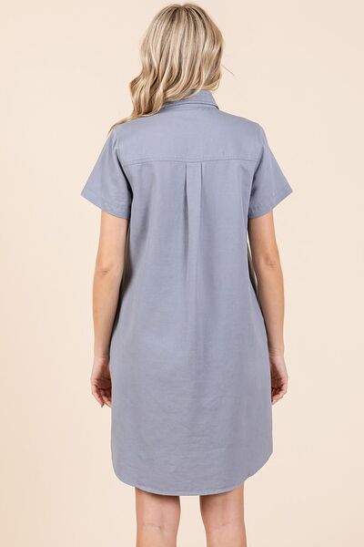 Mittoshop Button Detail Collared Neck Short Sleeve Shirt Dress Casual Dresses