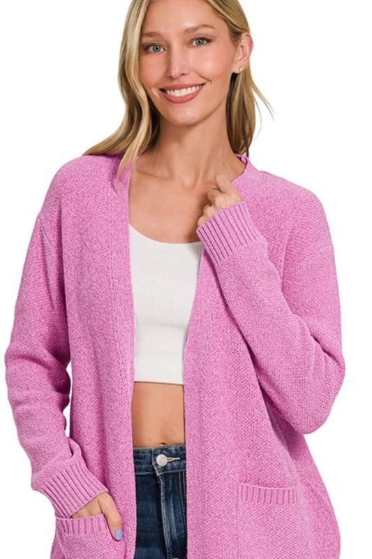 Zenana Melange Open Front Sweater Cardigan Women's Outerwear