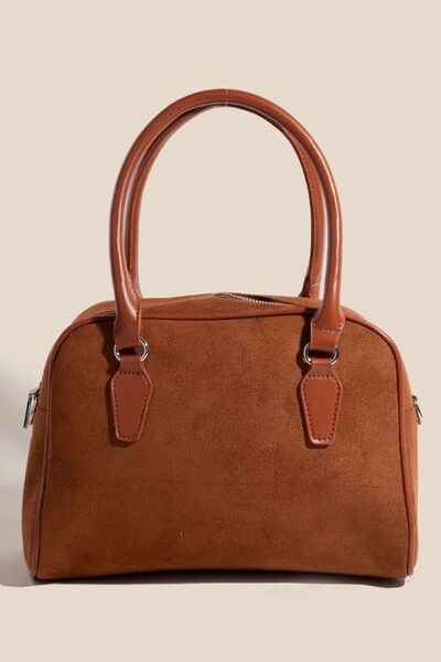 Fame Faux Leather Handle Boxy Handbag Brown One Size Bags