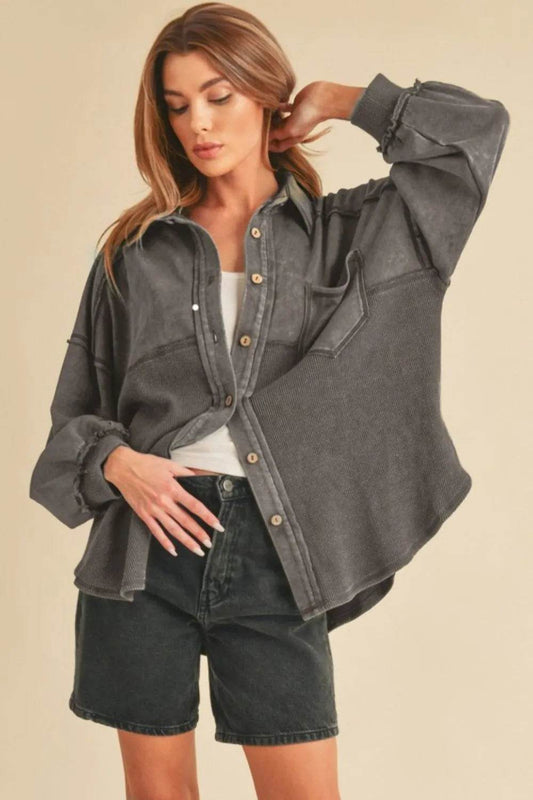 Aemi + Co Acid Washed Exposed Seam Button Up Jacket - Shop Style & More | Fresh Looks, Everyday Deals & Free Shipping
