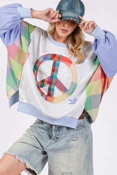 SAGE + FIG Contrast Peace Patch Dropped Shoulder Sweatshirt Hoodies & Sweaters