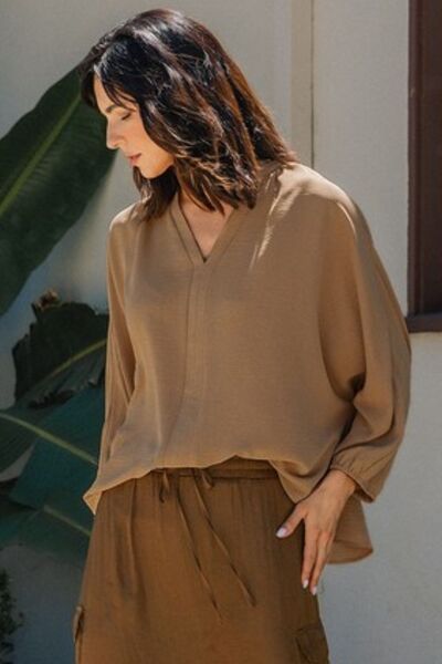 Annie Wear Notched Batwing Sleeve Blouse Blouses