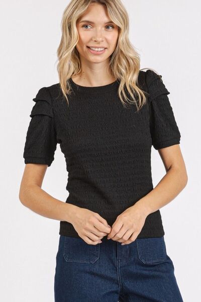 Mittoshop Textured Round Neck Short Sleeve Blouse Blouses