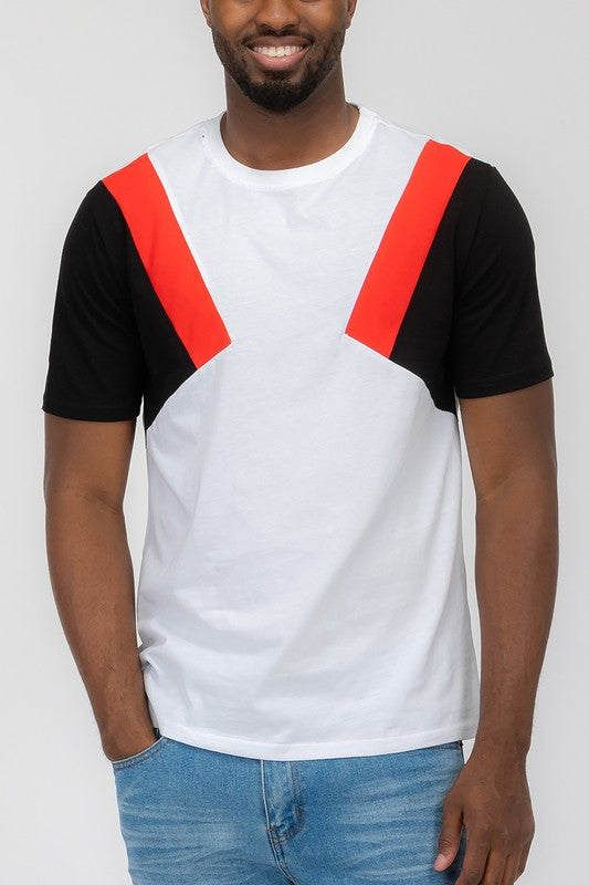 Weiv Mens Color Block Short Sleeve Tshirt WHITE RED BLACK Men's Clothes