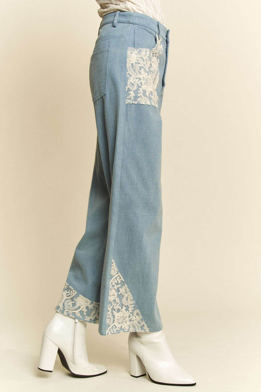 Davi & Dani Lace Applique Wide Leg Jeans - Shop Style & More | Fresh Looks, Everyday Deals & Free Shipping