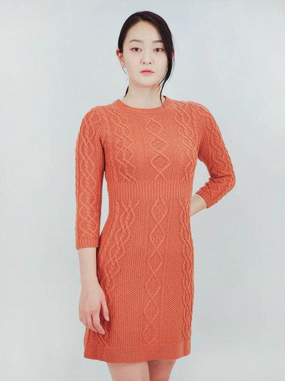 Cable Knit Round Neck 3/4 Slvs Mini Sweater Dress - Shop Style & More | Fresh Looks, Everyday Deals & Free Shipping