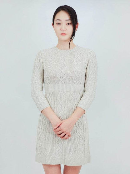 Cable Knit Round Neck 3/4 Slvs Mini Sweater Dress - Shop Style & More | Fresh Looks, Everyday Deals & Free Shipping