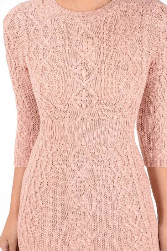 Cable Knit Round Neck 3/4 Slvs Mini Sweater Dress - Shop Style & More | Fresh Looks, Everyday Deals & Free Shipping