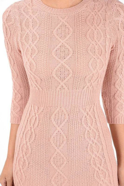Cable Knit Round Neck 3/4 Slvs Mini Sweater Dress - Shop Style & More | Fresh Looks, Everyday Deals & Free Shipping