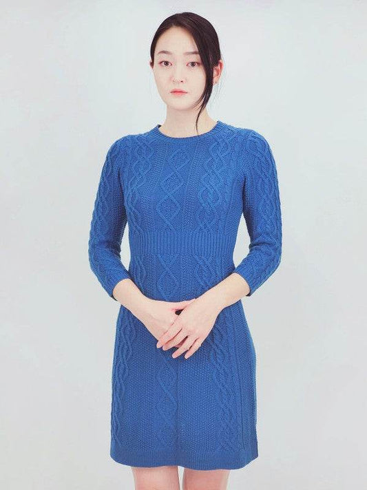 Cable Knit Round Neck 3/4 Slvs Mini Sweater Dress - Shop Style & More | Fresh Looks, Everyday Deals & Free Shipping