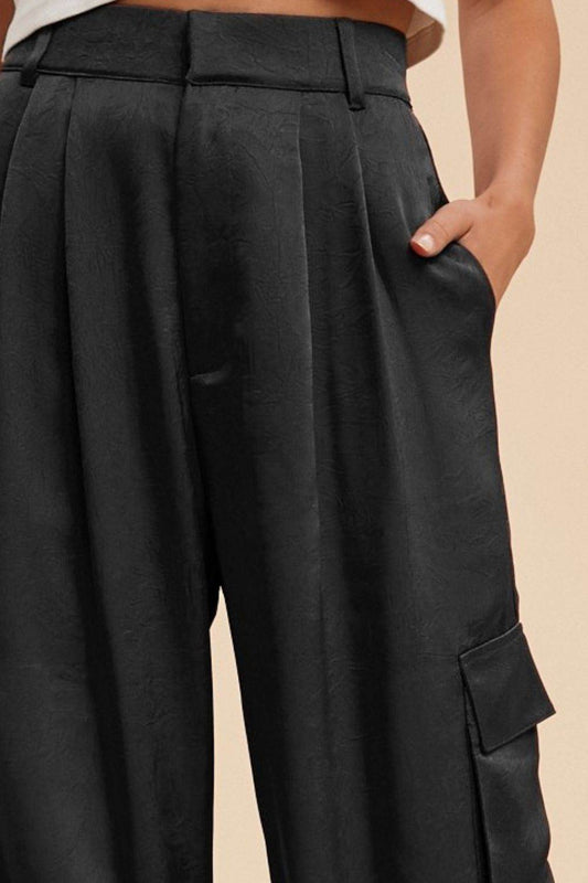 Annie Wear Wide Leg Cargo Satin Pants - Shop Style & More | Fresh Looks, Everyday Deals & Free Shipping
