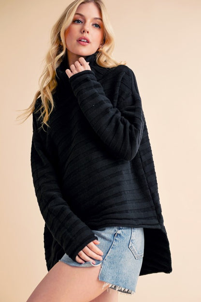 Aemi + Co Asymmetrical Side Slit Turtleneck Sweater Hoodies & Sweaters