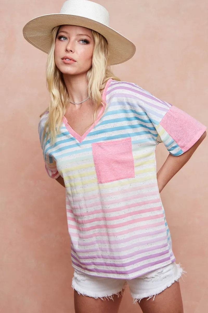 BiBi Rainbow Stripe Printed Triblend Knit Top - Shop Style & More | Fresh Looks, Everyday Deals & Free Shipping