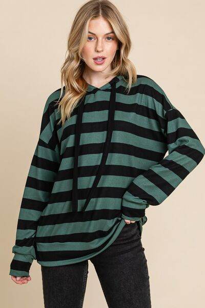 BOMBOM Drawstring Striped Dropped Shoulder Hoodie - Shop Style & More | Fresh Looks, Everyday Deals & Free Shipping