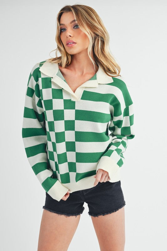 Aemi + Co Striped & Checkered Drop Shoulder Sweater Hoodies & Sweaters