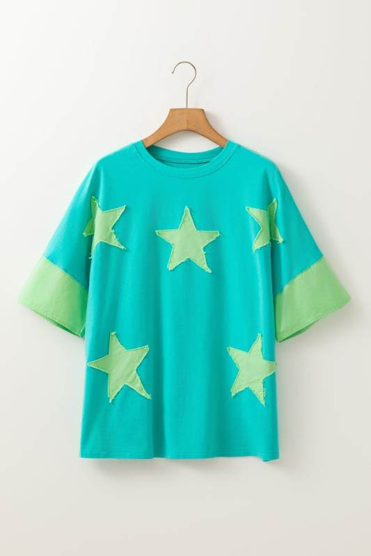 Etta Frayed Denim Star Patched Oversize Top - Shop Style & More | Fresh Looks, Everyday Deals & Free Shipping