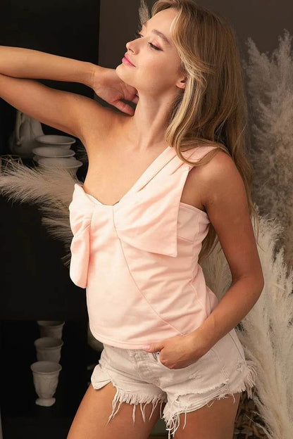 BiBi One Shoulder With Front Ribbon Detail Top - Shop Style & More | Fresh Looks, Everyday Deals & Free Shipping