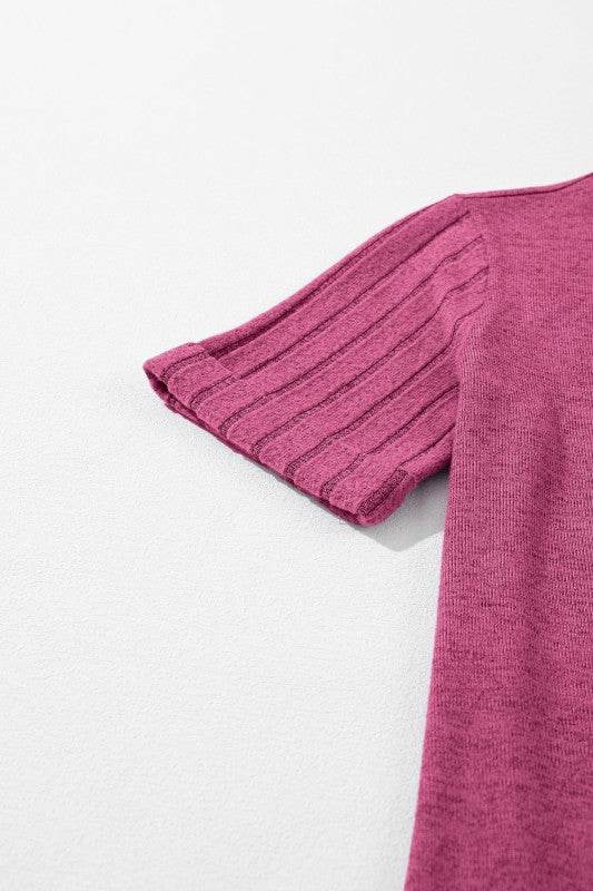 Alma Ribbed Splicing Sleeve Round Neck Top - Shop Style & More | Fresh Looks, Everyday Deals & Free Shipping