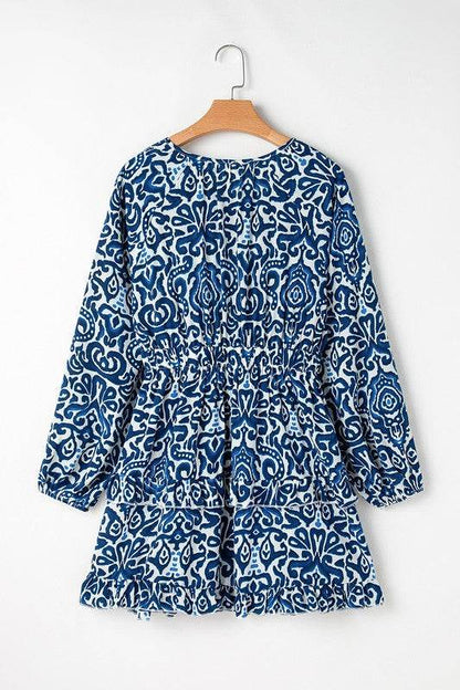 Women Print Lace up V Neck Long Sleeve Mini Dress - Shop Style & More | Fresh Looks, Everyday Deals & Free Shipping