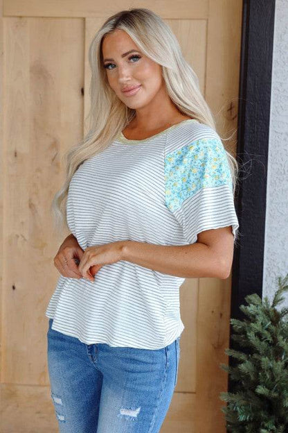 Chana Stripe Floral Sleeves Top - Shop Style & More | Fresh Looks, Everyday Deals & Free Shipping