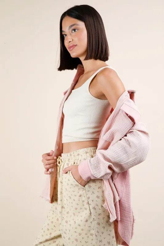 VERY J Mineral Washed Oversized Gauze Shacket - Shop Style & More | Fresh Looks, Everyday Deals & Free Shipping